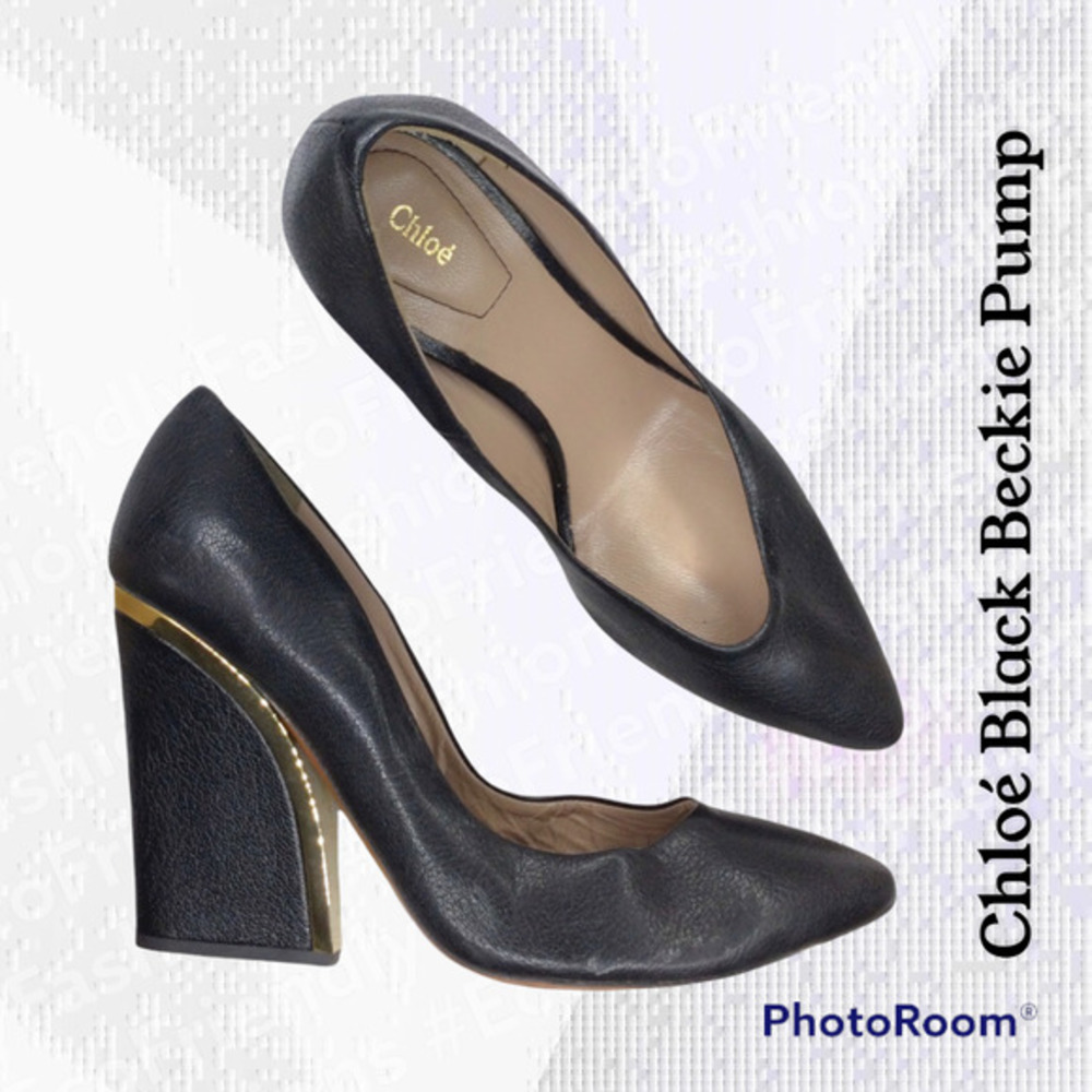 Chloe Women's Black Beckie Pump Cone Heel Size 36